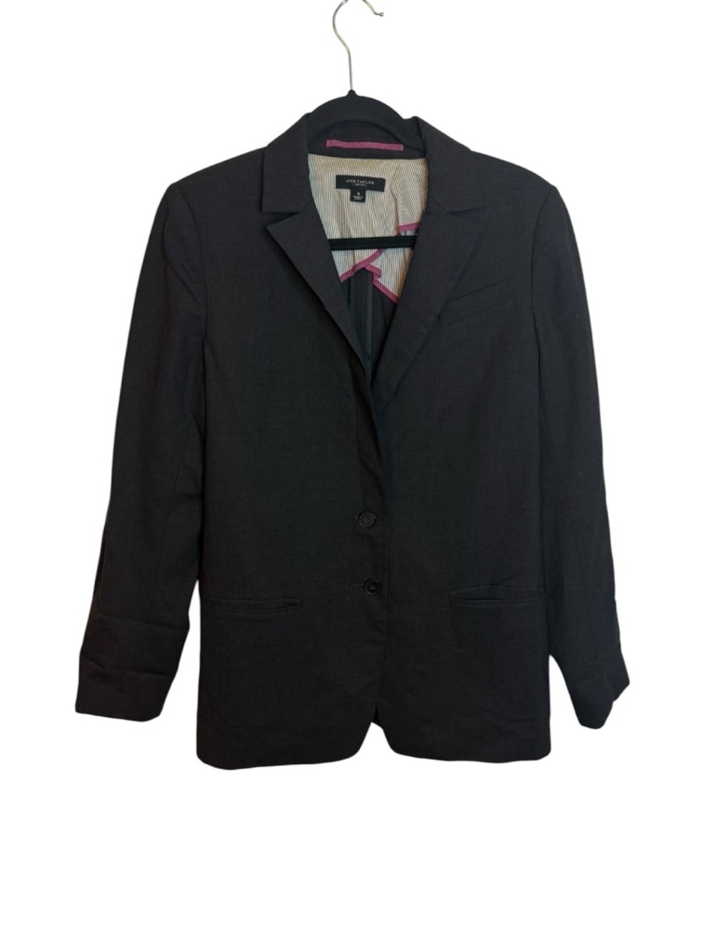 Ann Taylor Charcoal Gray Classic Two Button Wool Blazer
